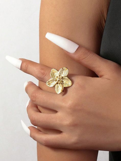 1pc Fashionable Exaggerated Golden Yellow Large Flowers, Suitable For Women To Match Clothing Or Decorative Open Rings For GiftsI discovered amazing products on SHEIN.com, come check them out! Open Rings, Single Ring, Makeup Mirror With Lights, Gold Collar, Waterproof Jewelry, Watches Women Fashion, Open Ring, Large Flowers, Golden Yellow