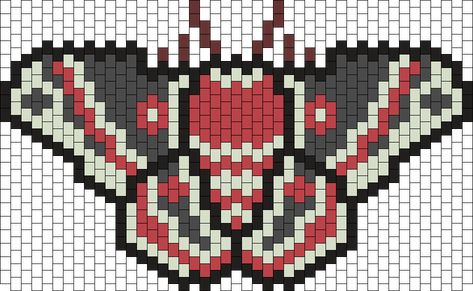 Bat Kandi Pattern, Kandi Bracelets Patterns How To Make, Pony Bead Cuff Patterns, Moth Perler Bead Patterns, Perler Bead Moth, Moth Perler Beads, Pony Bead Designs, Moth Pixel Art, Bead Patterns Animals