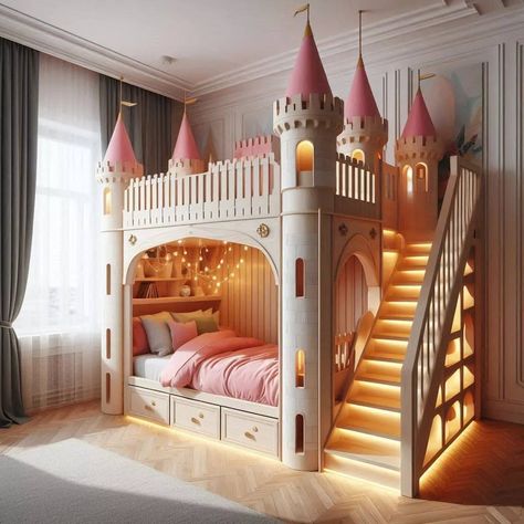 Castle-Shaped Bunk Bed Castle Bed, Luxury Kids Bedroom, Amazing Bedroom Designs, Cool Kids Bedrooms, Kids Room Interior Design, Bunk Bed Designs, Kids Bedroom Inspiration, Home Decor Idea, Kids Interior Room