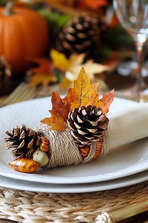 Craft DIY napkin rings to add a personalized touch to your Thanksgiving table setting. #DIYThanksgiving #TableDecor #PersonalizedStyle Diy Napkin Rings, Thanksgiving Napkin Rings, Napkin Rings Diy, Thanksgiving Table Setting, Thanksgiving Napkins, Diy Napkins, Diy Thanksgiving, Thanksgiving Table Settings, Thanksgiving Decor