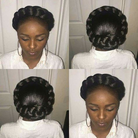 Crown Braids Natural Hair Braid Crown, Braid Crown Black Women, Braided Crown Black Women, Crown Braid Tutorial Natural Black Hair, Crown Braid With Bun, Crown Braid Black, Updo Buns, Afrocentric Hair, Natural Hair Updo Wedding