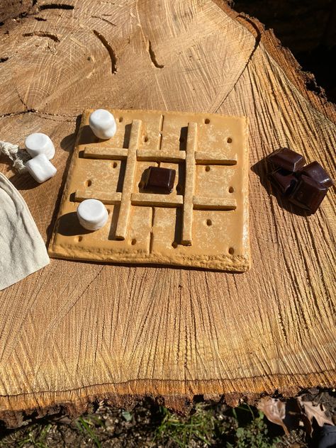 S'mores Tic Tac: A Sweet Twist on a Classic Game Air Dry Clay Tik Tak Toe, Air Dry Clay Projects Tik Tak Toe, Diy Clay Tic Tac Toe Board, Cute Tic Tac Toe Board Clay, Air Clay Tic Tac Toe, Pottery Tic Tac Toe Board, Tictactoe Board Clay, Cute Tic Tac Toe Board, Ceramic Tik Tak Toe