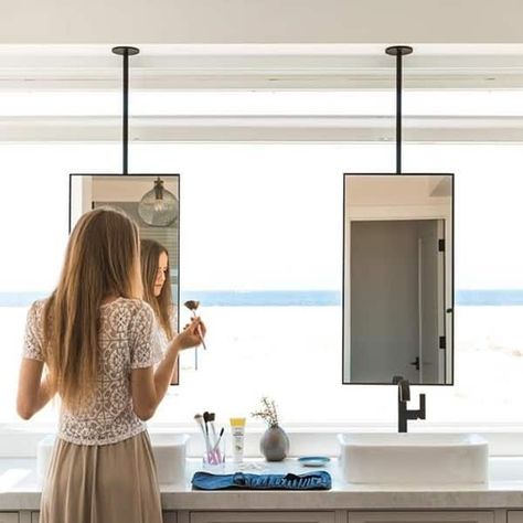 TEHOME Ceiling Mount Rectangle Metal Wall Mirror - 20" x 30" - Bed Bath & Beyond - 38441433 Suspended Mirror, Loft Apartment Decorating, Metal Wall Mirror, Small Log Cabin, Full Length Mirror Wall, Aesthetic Bathroom, Mirror Bathroom, Mirror Wall Bathroom, House Design Kitchen