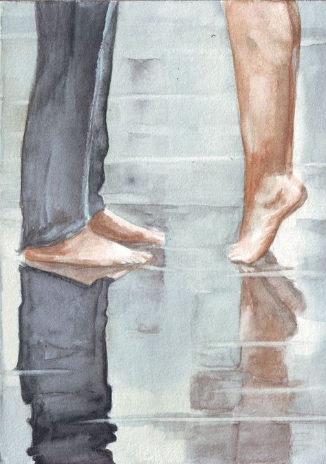 Reflections of a Kissing Couple by HelgaMcL Couple Painting, Art Couple, Romantic Art, Couple Drawings, Couple Art, Non Fiction, In The Rain, 그림 그리기, Original Watercolor Painting