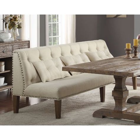 Gracie Oaks Loiselle Dining Chair | Wayfair Rustic Banquette, Dining Bench With Back, Dining Banquette Bench, Ranch Living, Banquette Dining, Banquette Bench, Upholstered Dining Bench, Dining Banquette, Corner Furniture