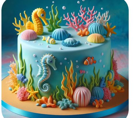 Fondant Ocean Decorations, Marine Cake Ideas, Sea Theme Birthday Cake, Sea Creature Cake, Ocean Cake Ideas, Sea Animals Cake, Underwater Birthday Cake, Under The Sea Cakes, Sea Theme Cake