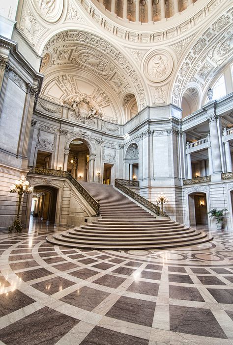 Interior of City Hall in San Francisco. French Ballroom, Ballroom Aesthetic, Victorian Castle, Old Money House, Architecture Styles, Old Mansion, Castle Aesthetic, Dream Mansion, Hall Interior Design