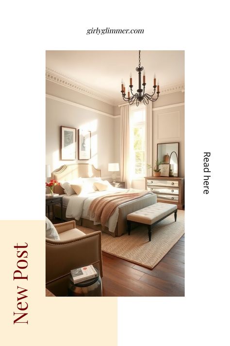 Elegant bedroom with a chandelier, neutral tones, and stylish furniture. Interior Paint Ideas, Interior Painting Ideas, Interior Paint Palettes, Top Paint Colors, Fresh Interior, Vibrant Interior, Paint Palettes, Tøp Wallpaper, Trending Paint Colors