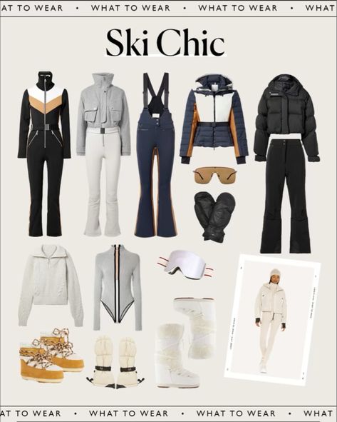 Chic ski outfit Outfit For Skiing For Women, Snow Mobile Outfits For Women, European Ski Outfit, Things I Find Chic, Ski Skirt Outfit, Ski Chic Outfit Winter Style, Ski Chic Outfit, Cute Ski Trip Outfits, Ski Chalet Outfit