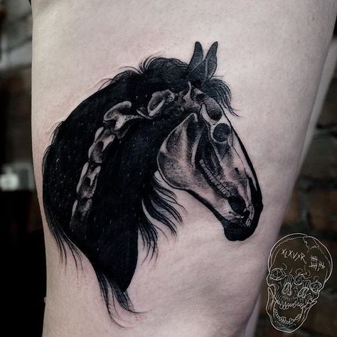 Horse Tattoo Design, Horse Skull, Western Tattoos, Wild Tattoo, Bff Tattoos, Tattoos Skull, Leg Sleeve Tattoo, Horse Tattoo, Head Tattoos