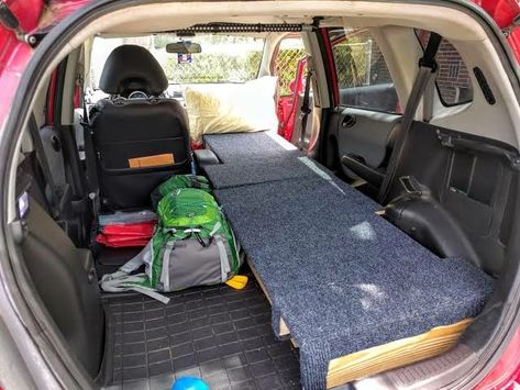 Honda Fit Camper, Honda Fit Camping, Camping Platform, Sleeping In Your Car, Campervan Bed, Suv Camper, Auto Camping, Trip To Grand Canyon, Honda Fit Jazz