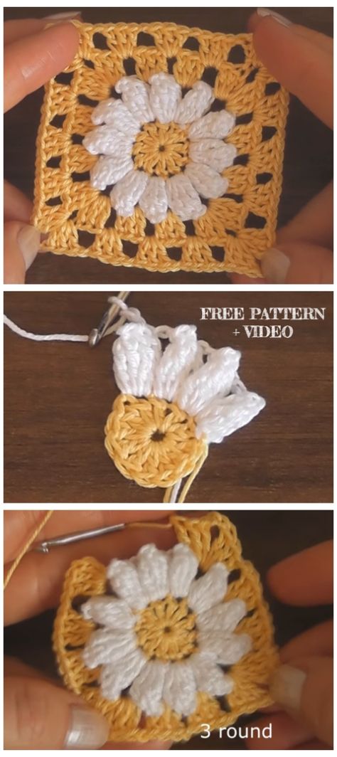 Crochet Daisy Granny Square Free Crochet Patterns + Video Daisy Granny Square Pattern, Crochet Daisy Granny Square, Granny Square Pattern Free, Daisy Granny Square, Granny Square Pattern, Crochet Handbag, Crochet Daisy, Crochet Teddy, Handbag Patterns