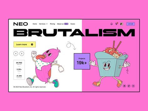 Neo Brutalism Web Design, Pixel Dog, Neo Brutalism, Product Marketing, Rubber Hose, Brutalism, Cartoon Character Design, Ux Ui, Cartoon Character