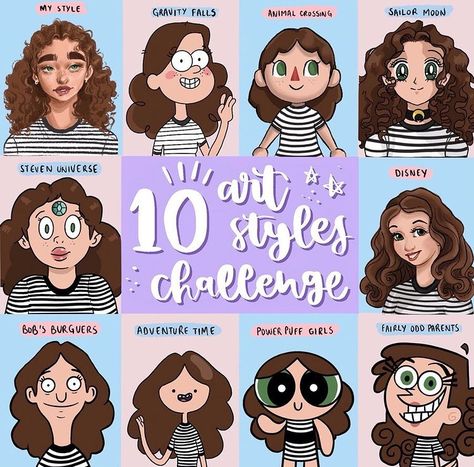 How To Create A Cartoon Character, Different Artstyle Challenge, 10 Art Style Challenge, Art Style Types, New Art Styles To Try, Animation Art Style, Art Styles List, Different Cartoon Styles, Different Drawing Styles