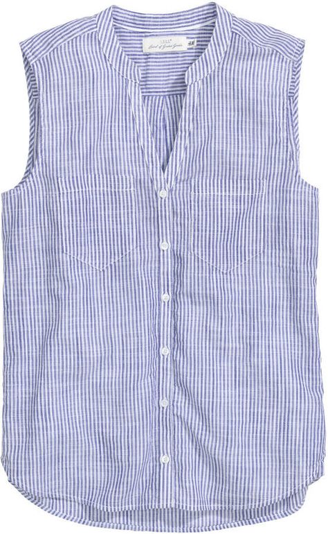 H&M - H&M - Sleeveless Cotton Blouse - Blue/striped - Ladies, women, fashion, clothing, style, clothes, spring, summer Clothing Wishlist, Ladies Shirts, Refashion Clothes, Cotton Blouse, Women Shirts Blouse, Shirts Blouses, Ladies Dress Design, Cotton Blouses, Blue Blouse