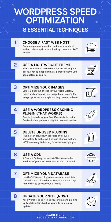 Steal my quick WordPress speed optimization techniques to speed up your WordPress blog, portfolio website or online shop right away. I'll walk you through key WordPress performance hacks like image optimization, caching plugins, web host tips, database optimization and more. If your WordPress website is loading slowly, you don't want to miss this guide! Host Tips, Website Checklist, Learn Web Development, Wordpress Seo, Website Services, Website Maintenance, Seo Website, Seo Optimization, Web Server