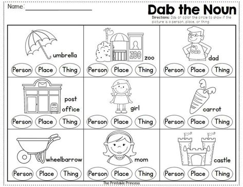 noun Nouns Lesson Plan, Nouns Worksheet Kindergarten, Nouns First Grade, Nouns Kindergarten, Nouns And Verbs Worksheets, Teaching Nouns, Math Centers For Kindergarten, Proper Nouns Worksheet, Bingo Dabber