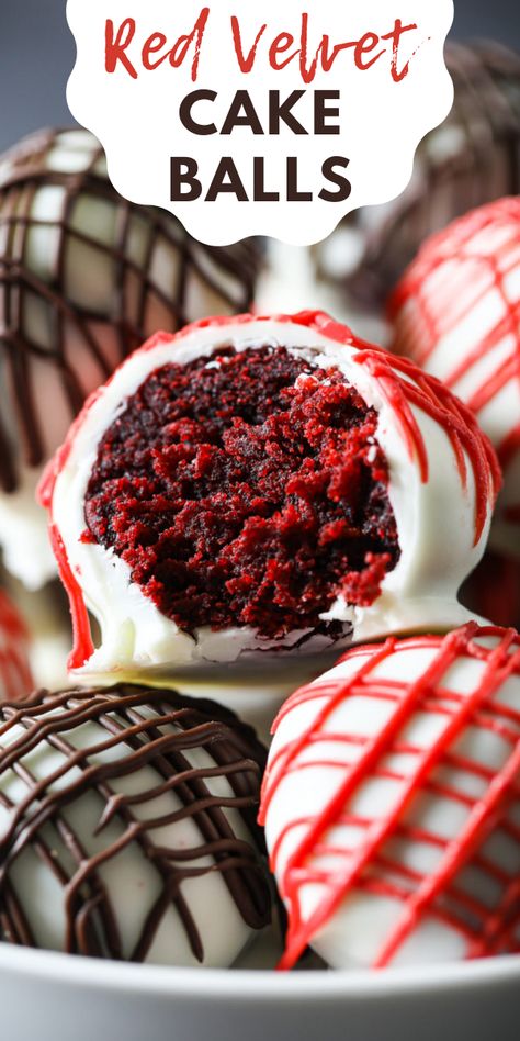 No Bake Red Velvet, Red Velvet Cake Pops Recipe, Cake Mix Cream Cheese, Red Velvet Cake Balls, Red Velvet Truffles, Red Velvet Cake Pops, Cake Ball Recipes, Cake Inside, Dessert Truffles