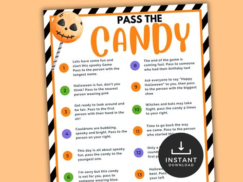 Add a spooky twist to your Halloween party with this fun pass the candy game! Perfect for kids, teens, and adults, this game is a unique spin on "Pass the Parcel." Read the sheet and pass the candy to the person who matches the description. Ideal for classrooms, family gatherings, or any Halloween celebration. Easy to play, fun for all ages, and a great way to break the ice! 👻 Grab yours now and make your Halloween extra special! Perfect For: 👻Halloween Parties 👻Classroom Activities 👻Family Halloween Prizes For Kids Games, Halloween Saran Wrap Ball, 2nd Grade Fall Party Ideas, Class Halloween Party Games, Halloween Candy Games, Pass The Candy Game, Halloween Games Ideas, Classroom Halloween Games, Halloween Emoji Game