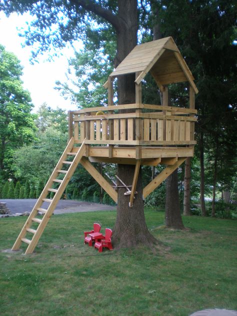 tree house back Simple Tree House, Backyard Fort, Tree House Plans, Backyard Trees, Tree Fort, Tree House Diy, Tree House Kids, Cool Tree Houses, Pretty Trees