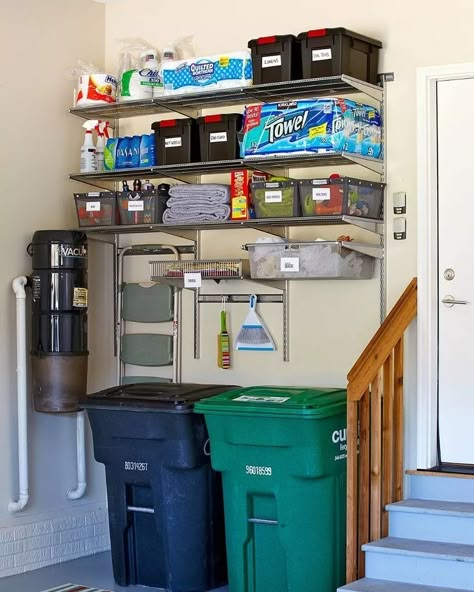 Shelves Organization, Organization Laundry, Laundry Shelves, Diy Organizer, Garage Storage Solutions, Garage Organization Diy, Pantry Makeover, Garage Organize, Metal Garages