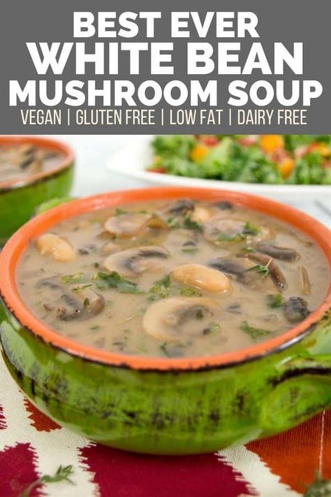 This is the best ever white bean mushroom soup! This creamy mushroom soup is easy to make, low carb, dairy free, vegan. Ready in about 30 minutes this vegetarian recipe will soon become your go-to soup recipe | bitesofwellness.com #vegan #glutenfree #lowfat #soup via @bitesofwellness Bean Mushroom Soup, Vegan Mushroom Soup, Creamy Mushroom Soup, Mushroom Soup Recipes, Spinach Soup, Vegan Soup Recipes, Vegetarian Recipe, Vegan Soups, Easy Lunch Recipes