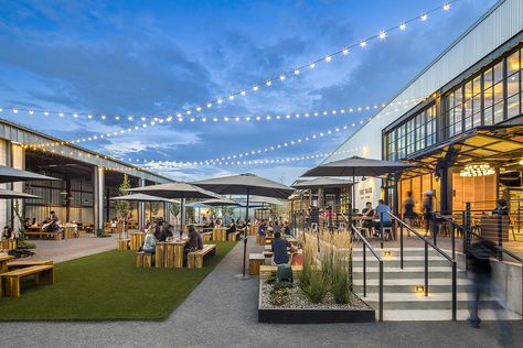 Outdoor Market Design Architecture, Sawmill Market Albuquerque, Market Hall Design, Industrial Food Hall, Urban Market Design, Food Hall Architecture, Outdoor Food Court Design, Market Hall Architecture, Market Place Architecture