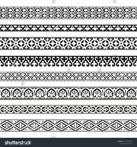 Geometric Border Design, Geometric Borders, Drawing Borders, Vintage Motifs, Jaali Design, Folk Pattern, Vector Border, Design Pattern Art, Rose Wall Art