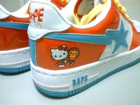 #bape #kanye #hellokittycollection Hello Kitty, Kitty, Orange, Blue, White