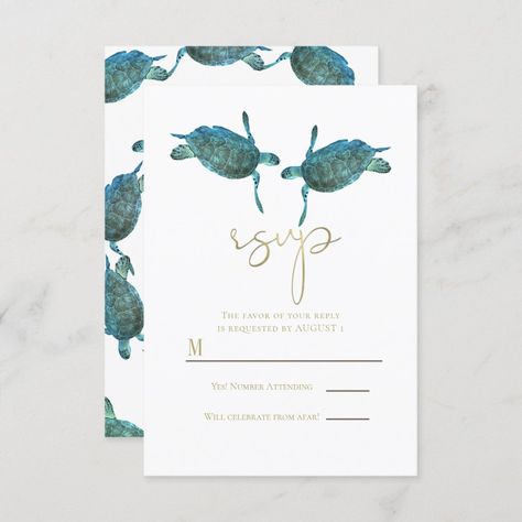 Teal Blue Sea Turtles Gold Beach Wedding RSVP Invitation - sea turtle party gifts Sea Turtle Party, Gold Beach Wedding, Rsvp Invitation, Gold Beach, Turtle Party, Sea Turtles, Wedding Rsvp, Sea Turtle, Blue Sea