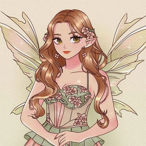 Fairy Hair Drawing, Animated Fairy Aesthetic, Fairy Girl Drawing, Pink Fairy Drawing, Flower Fairy Dress Drawing, Fairy Pfp, Pink Fairy Character Design, Faerie Ring, Pink Hair Fairy Art