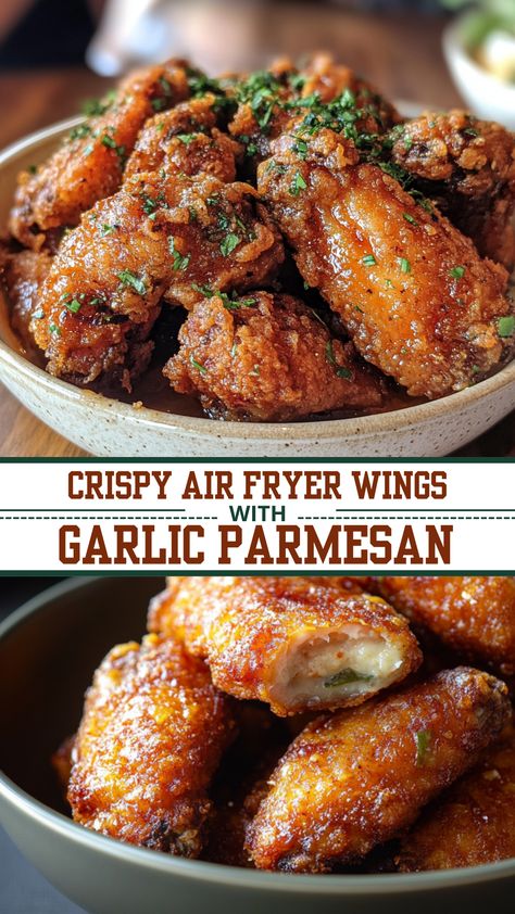 Crispy Air Fryer Wings with Garlic Parmesan Air Fryer Garlic Parmesan Chicken Wings, Air Fryer Wing Recipes, Healthy Air Fryer Wings, Frozen Wings In Air Fryer Crispy, Bone In Wings Air Fryer, Salt And Vinegar Wings Air Fryer, Air Fryer Garlic Parmesan Wings, Air Fryer Drummettes Crispy, Beautiful Air Fryer Recipes