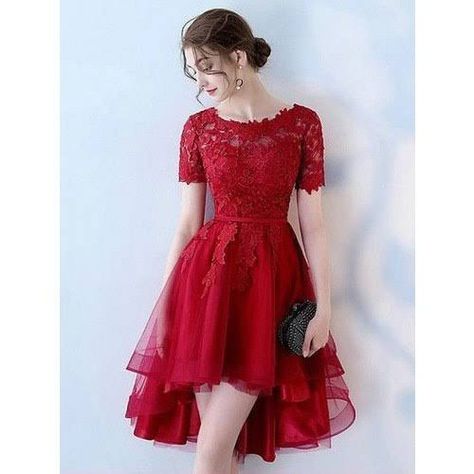 A Line Dress Party, Short Gowns Dresses, Pretty Red Dresses, Beautiful Short Dresses, Short Dress Design, Red Color Dress, Vestidos Color Vino, Red Short Dress, Modest Homecoming Dresses