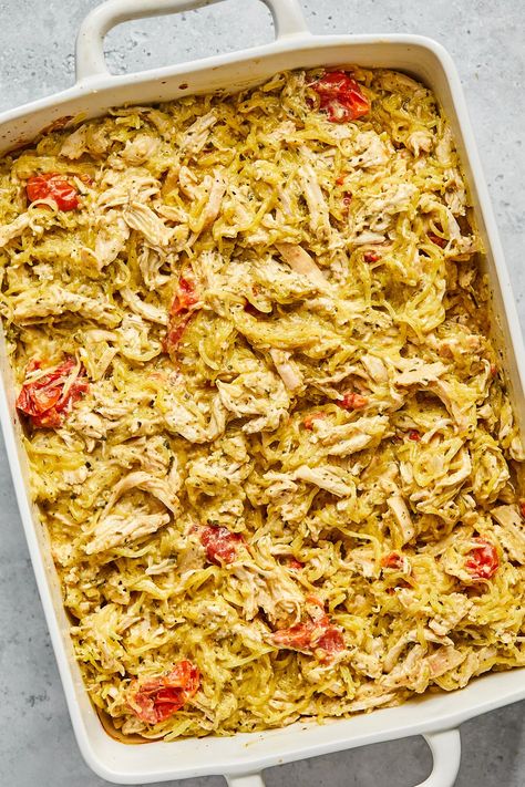 This Boursin Chicken recipe is creamy, flavorful, and naturally gluten-free. With tender chicken, roasted cherry tomatoes, and spaghetti squash smothered in a creamy pesto cheese sauce for a low-carb twist, it’s satisfying, simple, and easily adaptable for dairy-free diets! Boursin Baked Chicken Spaghetti Squash, Boursin Baked Chicken And Spaghetti Squash, Boursin Chicken Pasta Bake, Spaghetti Squash Recipes Boursin, Dairy Free Boursin Recipes, Spaghetti Squash With Boursin Cheese, Chicken And Boursin Cheese Recipe, Boursin Spaghetti Squash, Boursin Chicken Recipes