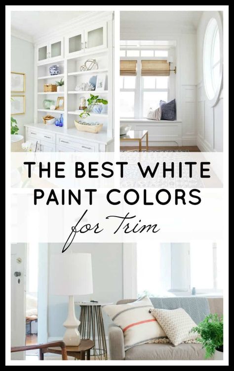 The best white paint colors for trim and doors with mostly Benjamin Moore & Sherwin Williams colours Colors For Living Room, Best White Paint Colors, Warm Whites, Painting Trim White, Trim Paint Color, Sherwin Williams White, Trim Paint, Best White Paint, Farmhouse Paint Colors