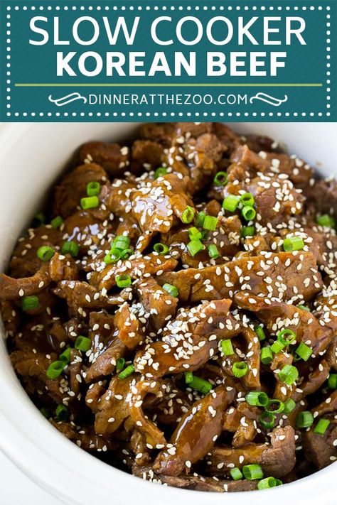 Slow Cooker Korean Beef Recipe | Korean Beef | Flank Steak Recipe #dinner #beef #slowcooker #crockpot #asian #dinneratthezoo Jambalaya Recipe Slow Cooker, Steakums Recipe, Korean Beef Recipe, Korean Beef Recipes, Slow Cooker Korean Beef, Recipe Korean, Flexitarian Recipes, Beef Flank Steak, Beef Flank