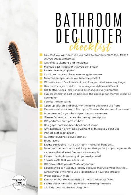 Bathroom Declutter, Declutter Bathroom, Things To Declutter, Declutter Checklist, Bathroom Printables, Declutter Challenge, Declutter Home, Decluttering Ideas, Clutter Free Home