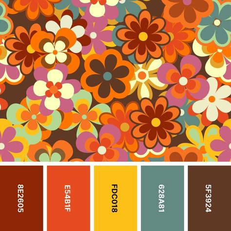 31 Retro Color Palettes for Throwback Designs - Color Meanings Folk Colour Palette, Knit Color Palette, Funky Colour Palette, Colour Pallets Inspiration, Hippie Color Palette, Retro Color Palette 1970s, 60s Color Palette, House Colour Schemes, Retro Moodboard