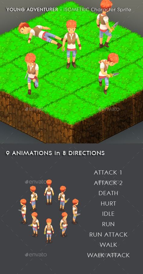 Young Adventurer  Isometric Character Sprite — Photoshop PSD #gamedev #2dsprite Isometric Character Sprite, Isometric Character Design, Isometric Sprites, Pixel Artstyle, Isometric Character, Egyptian Character Design, Samurai Game, Isometric Pixel, Isometric Animation