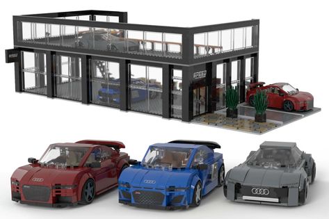 LEGO IDEAS - Speed Champions Showroom Lego Garage Ideas, Lego Speed Champions Display Ideas, Speed Champions Display, Lego Speed Champions Display, Lego Speed Champions Alternate Builds, Lego Garage Moc, Audi Skysphere, Lego Car Dealership, Lego Speed Champions Garage