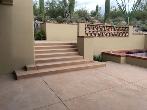 Concrete Floor Designs, Patio With Steps, Colored Concrete Patio, Decorative Concrete Driveways, Exposed Aggregate Concrete, Aggregate Concrete, Colored Concrete, Concrete Patios, Exposed Aggregate