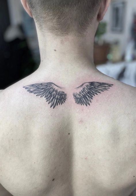 Wing Neck Tattoo, Angel Wings Tattoo On Back, Small Nature Tattoo, Angel Back Tattoo, Egyptian Eye Tattoos, Wing Tattoos On Back, Band Tattoos For Men, Wing Tattoo Men, Half Sleeve Tattoos Forearm