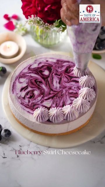 BOUTOUNNOU || 27 || 🌱♥️ on Instagram: "YAY or NAY?💓 U.S. Blueberry Swirl Cheesecake😍 So beautiful 🥰 follow me for more deliciousness 😋 No bake, simple and so good with frozen U.S. blueberries😍by @passionateaboutbaking ♥️ What do you think 🤔 ⠀ ⭐️ Follow me 👉 @pastry_creation_1 for healthy simple vegan, recipes that will help you lose weight, and feel great 👆 ⭐️ For the recipe link Dm me 😋 (@pastry_creation_1 )😍 ⠀ ⭐️ Tag a friend who would love this recipes! ⠀ I wish you a lovely Friday Blueberry Cheesecake Design, Cheesecake Decoration Design, Blueberry Swirl Cheesecake, Simple Vegan Recipes, Swirl Cheesecake, Dessert Boxes, Yay Or Nay, Blueberry Cake, Blueberry Cheesecake