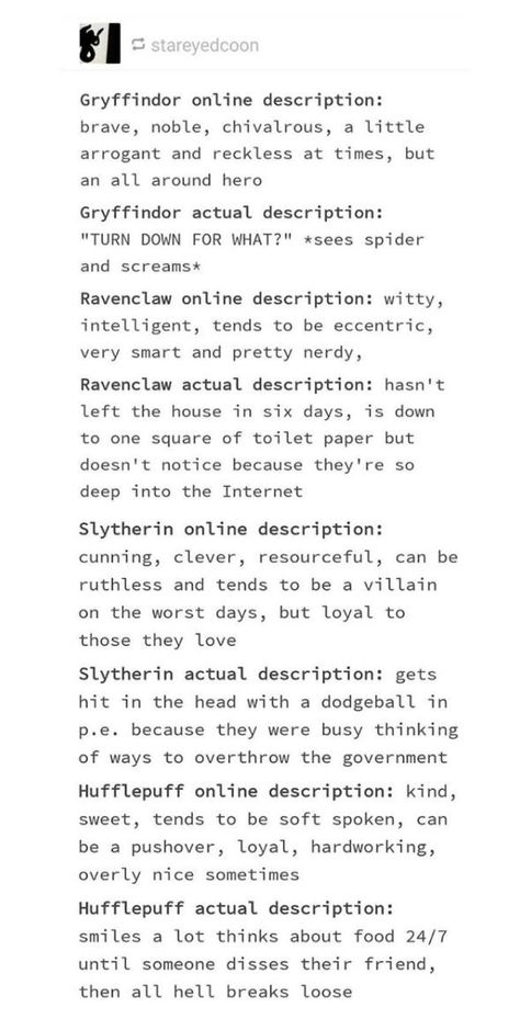 Meme, potter, house, muggle Gryffindor And Hufflepuff Relationship, Ravenclaw X Hufflepuff Relationship, Gryffindor X Ravenclaw Relationship, Slytherin Tumblr, Raven Claw, Hp Harry Potter, Harry Potter Houses, Harry Potter Headcannons, Harry Potter 2