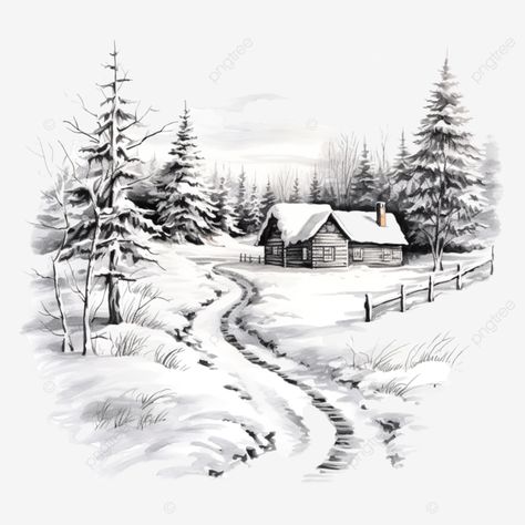 house in the winter forest sketch christmas house in the snow landscape illustration fir png Snow Landscape Drawing, Winter House Drawing, Winter Landscape Drawing, Snow Sketch, Winter Sketch, Winter Drawing Ideas, Snow Drawing, House In The Snow, Sketch Christmas