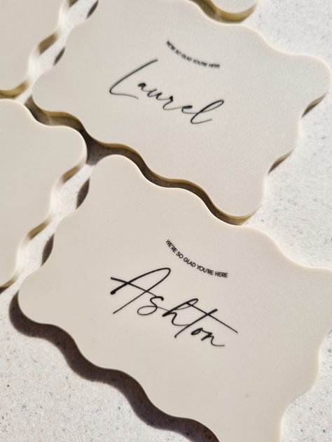 Add that special touch to your event with our personalized acrylic coasters. Each coaster measures 80mm x 40mm, making them the perfect addition to your table settings. Whether for a wedding, birthday, or corporate event, these custom coasters will leave a lasting impression on your guests and serve as a memorable keepsake. Details: - Size: 80mm x 40mm - Material: Acrylic - Customizable font: We can adjust the font to suit your style. Please note that due to the font style, some names may need t Wedding Acrylic Place Cards, Acrylic Place Setting Wedding, Acrylic Tags, Acrylic Place Cards, Place Cards Wedding Acrylic, Placecards Wedding Table, Acrylic Place Cards Table Setting, Acrylic Name Tags, Place Cards Wedding