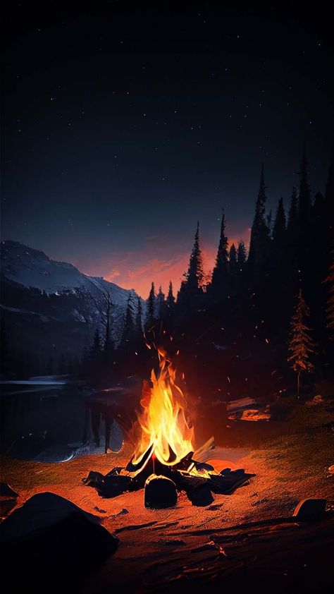 Camping Fire Forest IPhone Wallpaper HD - IPhone Wallpapers : iPhone Wallpapers Bonfire Background, Survivalist Aesthetic, Campfire Background, Bonfire Painting, Forest Iphone Wallpaper, Campfire Illustration, Campfire Painting, Locker Wallpaper, Mountains And River