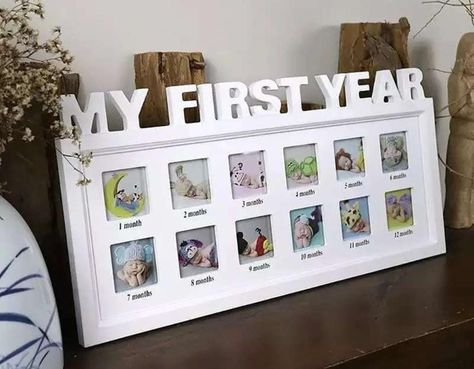 One Year Baby Gift, 12 Month Picture Frame, First Year Pictures, 12 Month Photos, One Year Pictures, Baby 12 Months, Baby Souvenir, Baby Photo Frames, School Picture