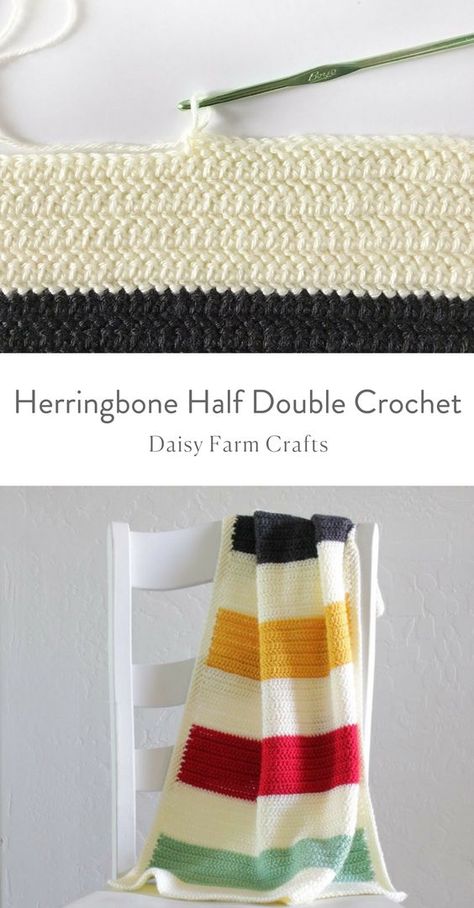 Herringbone Half Double Crochet, Crochet Blanket Ideas, Double Herringbone, Daisy Farm Crafts, Hudson Bay Blanket, Daisy Farm, Skins Minecraft, Crochet Afgans, Crochet For Beginners Blanket