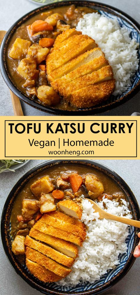 Vegan Tofu Katsu Curry Tofu Soup Vegan, Vegan Chicken Katsu, Vegan Recipes Curry, Tofu Katsu Sandwich, Katsu Tofu Curry, Japanese Soft Tofu Recipes, Tofu Curry Soup, Tofu Japanese Curry, Katsu Curry Recipe Vegetarian